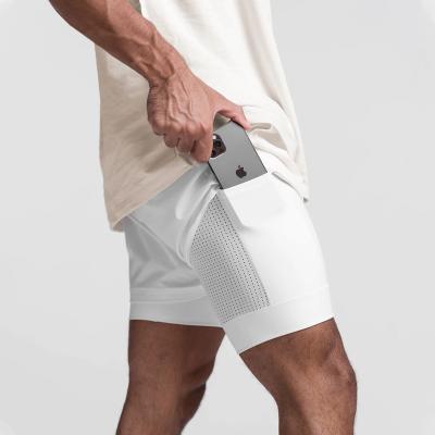 China Anti-Wrinkle Wholesale OEM Mens Gym Shorts Double Men Workout Sweat Running Shorts Mens Sports Shorts With Pockets for sale