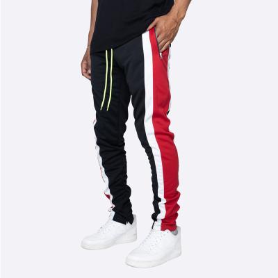 China Custom Anti-Wrinkle Mens Track Pants Polyester Drawstring Stripe Skinny Sweatpants Stacked Fashion Jogger Wear Pants for sale