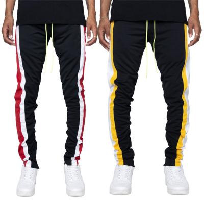 China 2022 Fashion Anti-Wrinkle Taped Polyester Trotter Pants Mens Streetwear Stripe Track Custom Side Pants for sale