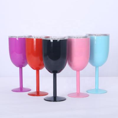 China PORTABLE 12oz Double Wall Stainless Steel Wine Glasses With Lid And Goblet Wine Glasses for sale