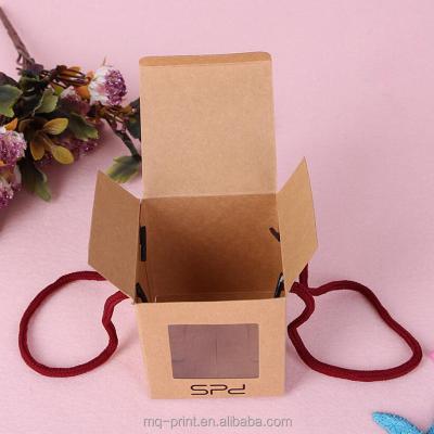 China Cheap 100% Recycled Materials Eco-friendly Customize Kraft Paper Window Box With Handle Retail Packaging for sale