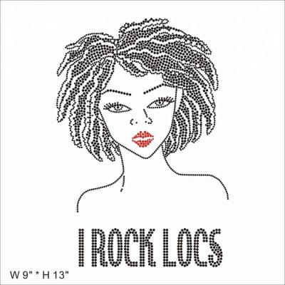 China Afro Black Girl Natural Black Girl Flatback I Rock Locs Hair Custom Rhinestone Transfer Design for sale