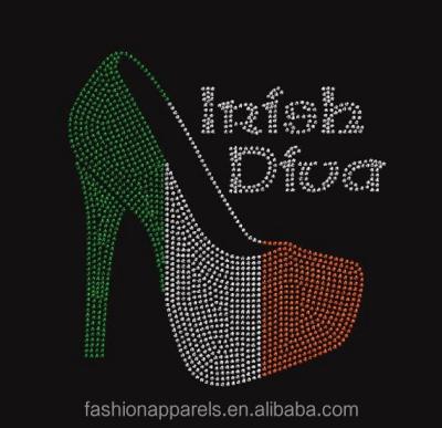 China Flatback Rhinestone Rhinestone Design Iron On High Heel Shoes Crystal Transfer Motif For T-Shirt for sale