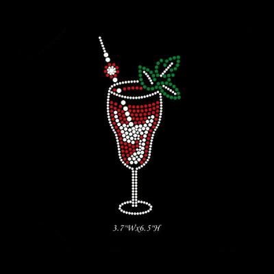 China Flatback Bling Iron On Wine Glass Encourage Rhinestone Pattern Transfers For T Shirts for sale