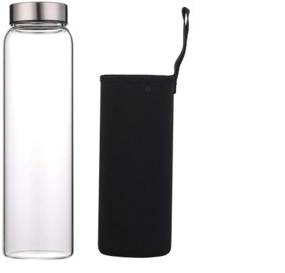 China 32 Ounce Tall Borosilicate Stocked Glass Water Bottle With Reusable Neoprene Sleeve Leak Proof Eco Friendly Lid Bpa Free for sale