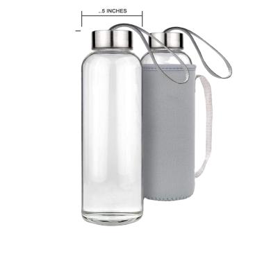 China 500ml Glass Water Bottle Stocked With Soft Sleeve / Silicone Seal With Stainless Steel Lids for sale