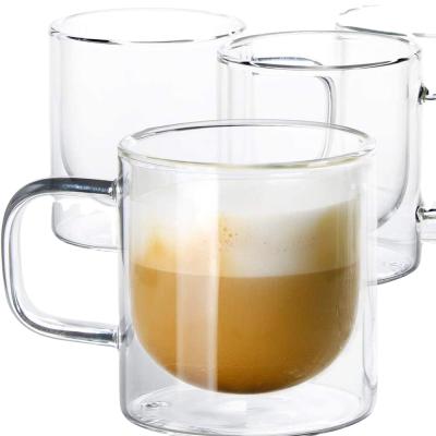 China Factory Wholesale 12oz Pyrex Borosilicate Double Wall Glass Stocked Coffee Mug for sale