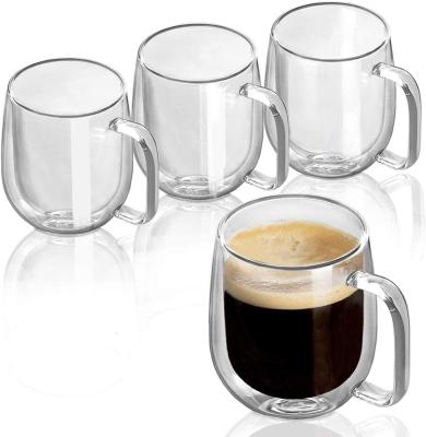 China 8OZ Thermal Stocked Insulated Clear Double Wall Glass Coffee Mugs Tea Cups for sale