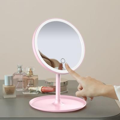 China Hot Sale Lighted Vanity Table with Custom Logo Pink White Led Makeup Light Mirror LED Lighted Makeup Mirror for Girls for sale