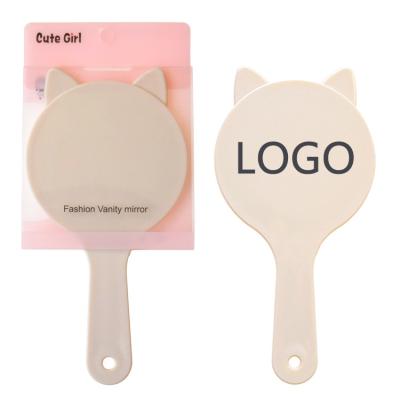 China Custom Cosmetic Mirror Cat Ear Shape Custom Hand Mirror with Handle for Women and Children for sale