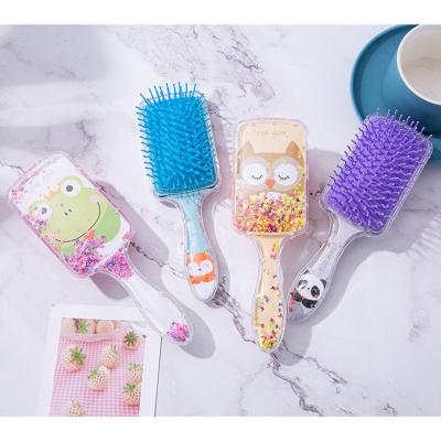 China Hot Selling Cushion Cartoon Hair Brush Comb Shiny Crystal Quicksand Air Cushion Anti-Static Hair Brush Massage Kids Hair Comb for sale