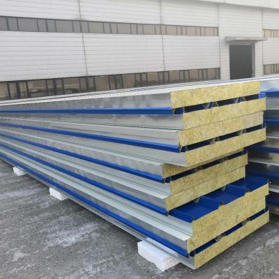 China Customized 50/75/100/150/200mm metal building materials to color steel rock wool sandwich panel for wall roof ceiling for sale