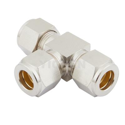 China Agriculture Mist System Nickel Plated Brass Compression Tee Fitting 3 Way Joint for sale