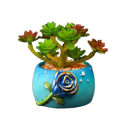 China Home Office Resin Style Bonsai Desktop Decoration Handmade Colorful Succulent Minimalist Artificial Potted Succulent for sale