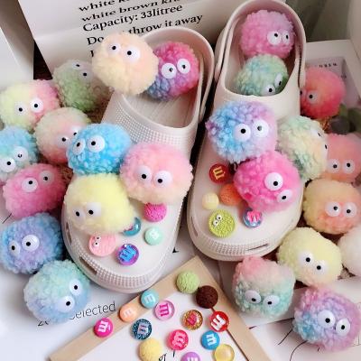 China Custom Charming Little Red Riding Book Clog With Color Fur Plush Ball Hole Shoe Buckle Accessories Decorative Canvas Shoes Shoe Buckle Accessories for sale