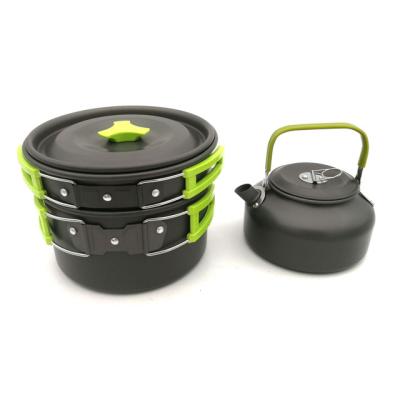 China Aluminum Portable Outdoor Camping Pot Raising Backpacking Picnic Cookware Cooking Tool Kit Pot and Pan for sale