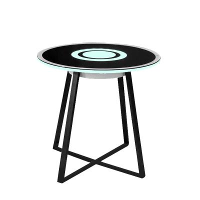 China Adjustable modern fashion touch smart coffee table USB (the other) charging round coffee table colorful tempered glass music table for sale