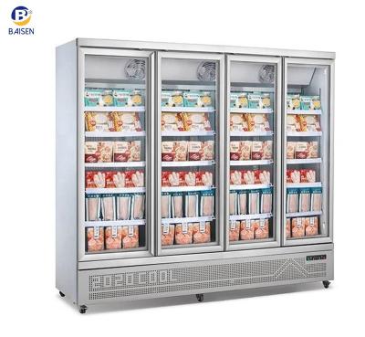 China Single-Temperature Upright Ice Cream Freezer With 4 Glass Supermarket Glass Doors Transparent Glass Door Freezer for sale