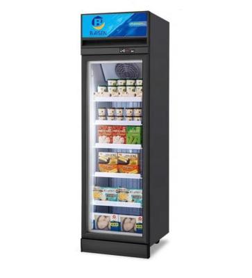 China Commercial Single-temperature 400L Ice Cream Slim Upright Display Freezer With Lamp Box for sale