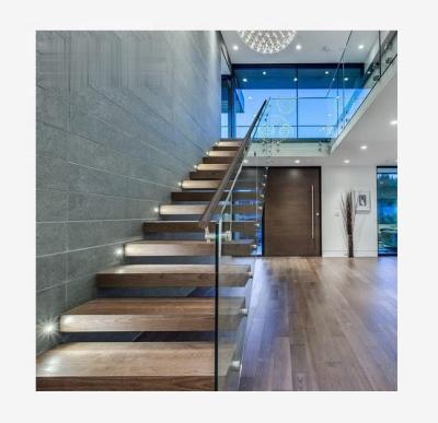 China Simple Design Modern Wood Stairs Treads Wood Railing Staircase Design For Interior House for sale