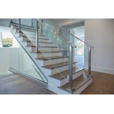 China Modern Straight Handrail Flat Tempered Glass Handrail Stainless Steel Indoor Staircase Staircase for sale