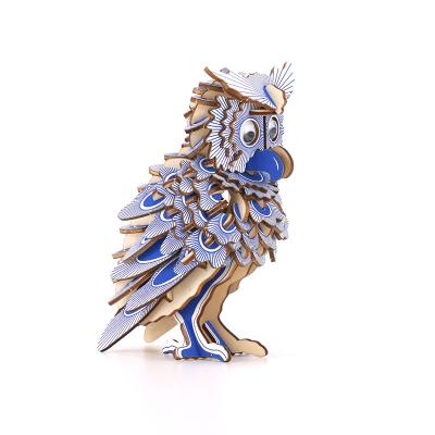 China Custom Europe Owl 3d Educational Wooden Jigsaw Puzzle Novelty Animal Toy For Children for sale