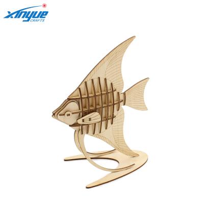 China Wooden Model Craft Custom China 3D DIY Fish Puzzle for Kid Gift for sale