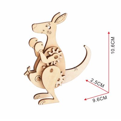 China Europe Custom 3D Wooden Animal Children Puzzle Educational Wooden Jigsaw Puzzle Toy 3D Gear Series Kangaroo for sale