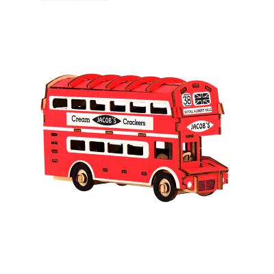 China Europe Wholesale Assembled Hand Wooden Model Double Decker Bus Craft Kit 3d Model Puzzle for sale