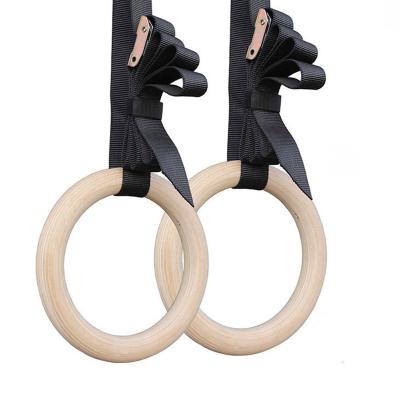 China Nylon Strap Ring Wooden Gymnastics Gym Ring Fitness Training Ring Wooden Gymnastics Wooden Durable Bodybuilding Fitness Ring for sale