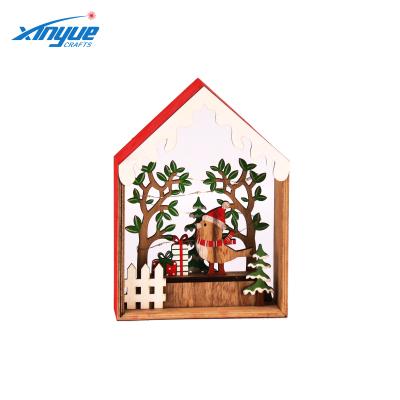 China Europe Wooden Exquisite Red Led Light Christmas Scene As A Christmas Gift Or Christmas Decoration for sale