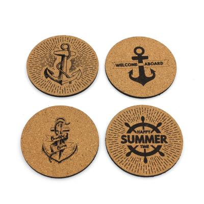 China Wholesale Viable 9.5cm Cork Cup Coaster Round Placemat With Engraved Pattern for sale