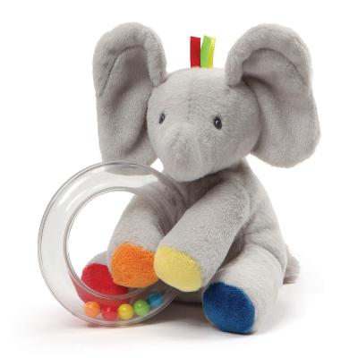 China Soft Plush 20cm CE EN71 Baby Animal Toys With Ring Rattle Elephant Plush Toy Gray Color Stuffed Elephant Toys With Big Ears for sale