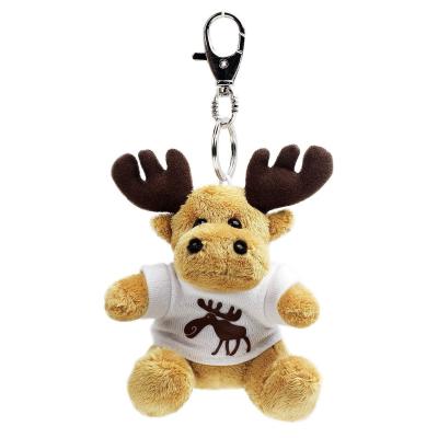 China Custom Stuffed Little Christmas Reindeer Stuffed Plush Toy Reindeer Gift Key Chain With Logo Promotional White T-shirt Plush Animal Key Chain for sale