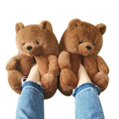 China 2021 Custom Plush Stuffed Bear Shaped Animal Slippers Animal Shaped Slippers For Adults Women Brown Plush Indoor Slippers for sale