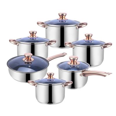 China Sustainable High Quality Wholesale 12 Pcs Non Stick Stainless Steel Cookware Set Pots And Pans With Lid for sale