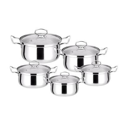 China Sustainable Factory Wholesale 10 Pcs Non Stick Stainless Steel Cookware Set Cooking Pot Set for sale