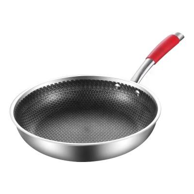 China Sustainable Direct Selling Non Stick Honeycomb Stainless Steel Triple Frying Pan With Steel Handle For Cooking for sale