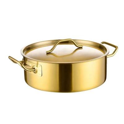 China Non Stick Sustainable Hot Gold Stainless Steel 28cm Hot Selling Luxury Hot Pot Soup and Stock Pots with Lid for sale