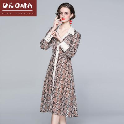 China Droma Elegant Women Vintage Long Sleeve Floral Print Dress High Quality Anti-static Fashion Casual Dresses for sale