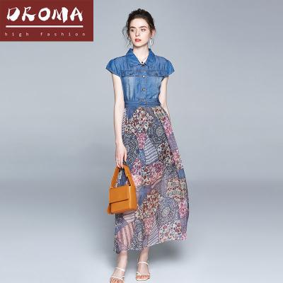 China Anti-Wrinkle Droma In Stock Fashion Chiffon Best Selling Denim Quilting Printed Women Wholesale Dresses for sale