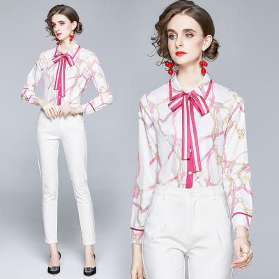 China Custom Print Droma Anti-pilling Ladies Blouses Factory Made Long Sleeve Shirt For Women for sale