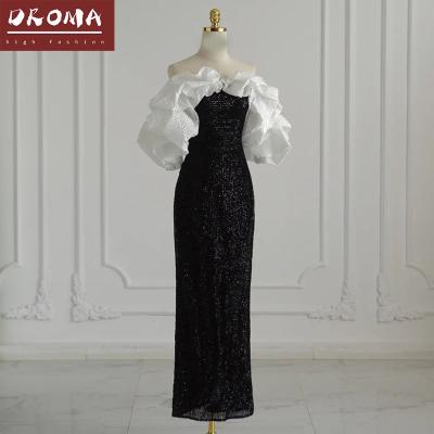 China Anti-wrinkle Droma black banquet minority luxury design formal dress 2022 high-grade fishtail evening for sale