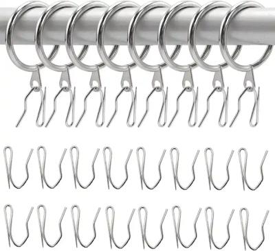 China Modern Curtain rings with hooks silver Curtain Drapery Pin Hooks for Window Door Shower  Drapery Curtain Rings for sale