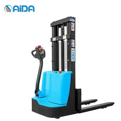 China Pedestrian Electric Pallet Stacker Truck 1500kg standing Platform for sale