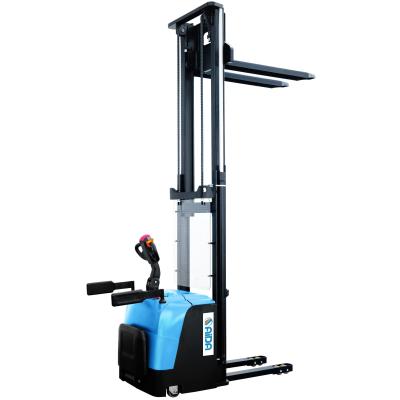 China Stand On 1500kg Electric Powered Wrap-Over Pallet Stacker With 1600/2500/3000/3500mm Lifting for sale