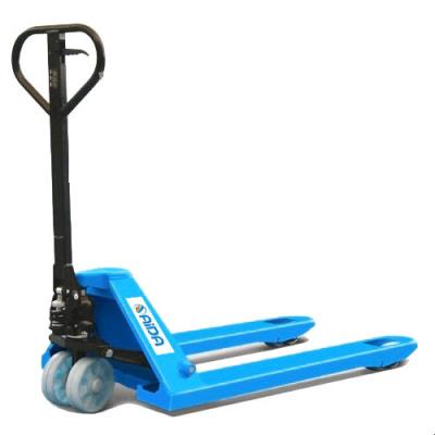 China Heavy Duty Manual Pallet Truck with Mechanical Steering 200mm Raised Fork Height 2 Load Rollers for sale