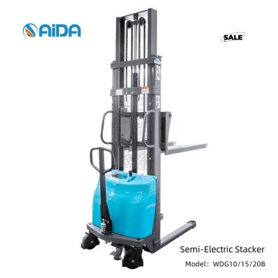 China 3.0m Semi Electric Hydraulic Pallet Stacker with 1500kg Load Capacity 1700*800*2086mm for sale