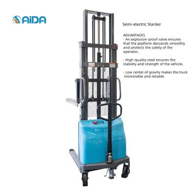 China 1500kg Load Capacity Semi Electric Pallet Stacker Powered by 2000 Battery Capacity for sale