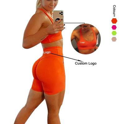 China Breathable Women High Elastic Waist Women Gym Yoga Shorts Workout Yoga Set Sports Closing Seamless Two Piece Tops And Pants Crack! crack! for sale